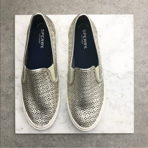 sperry silver slip on
